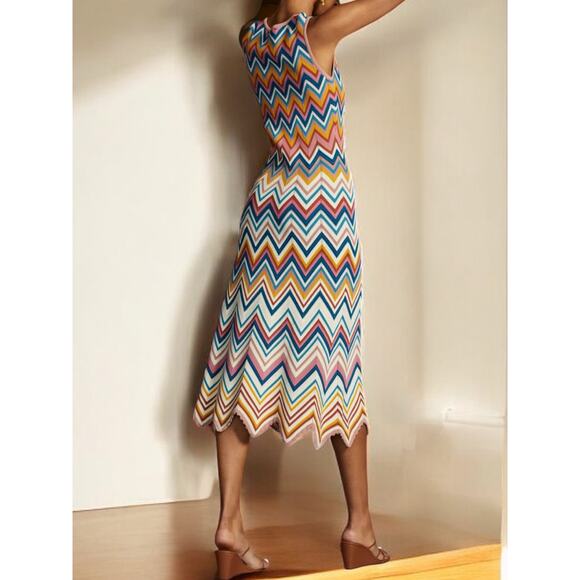 NWT Shoshanna Leia Chevron Stripe Midi Dress – Size Medium - Picture 2 of 8